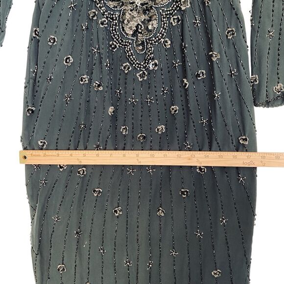 Vintage Demetrios Design Maxi Dress S Black Silk Beaded Burleskque Fairy Glam - Picture 9 of 12